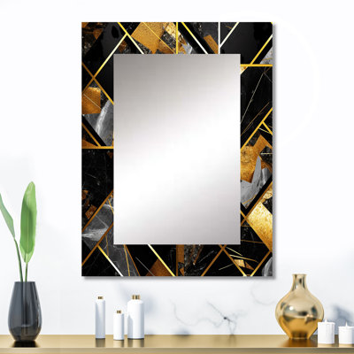 Marbre granit agate avec touches dorées - décor de miroir mural géométrique unique, grand miroir moderne, art imprimé en métal