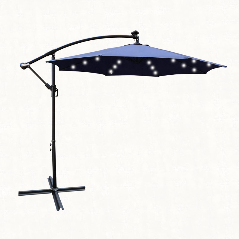 Parasol de terrasse 10 pieds à énergie solaire avec éclairage à DEL 8 lumières, Marine