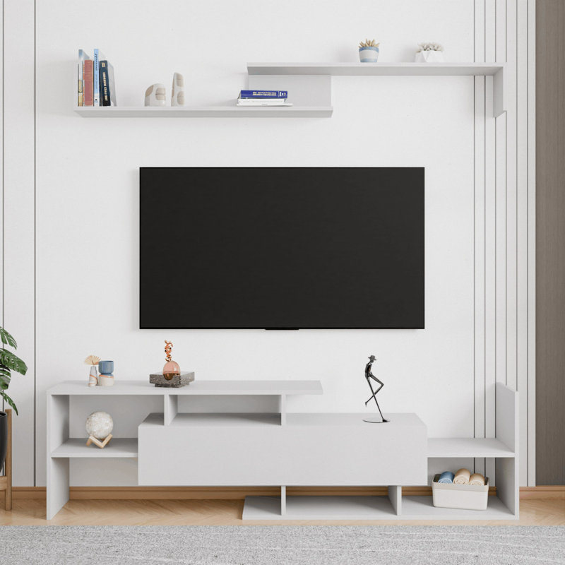 Meuble télé Alvaro 60,2 po - Console multimédia 1 tiroir avec tablettes ouvertes | Meuble audio-vidéo mural moderne pour téléviseur de 50 à 70 po