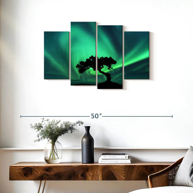 Tree Silhouette Northern Lights, 22" H x 36" W