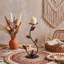 Porte-bougie French Country Leaf, support de bougie colonne en métal noir et doré pour manteau de cheminée ou console