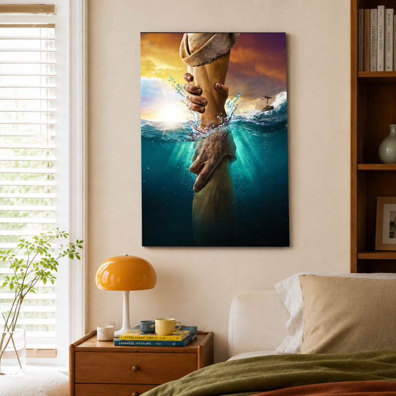 «Jesus Hand Reaching Out Save Me From Water», affiche chrétienne, 16x24inch