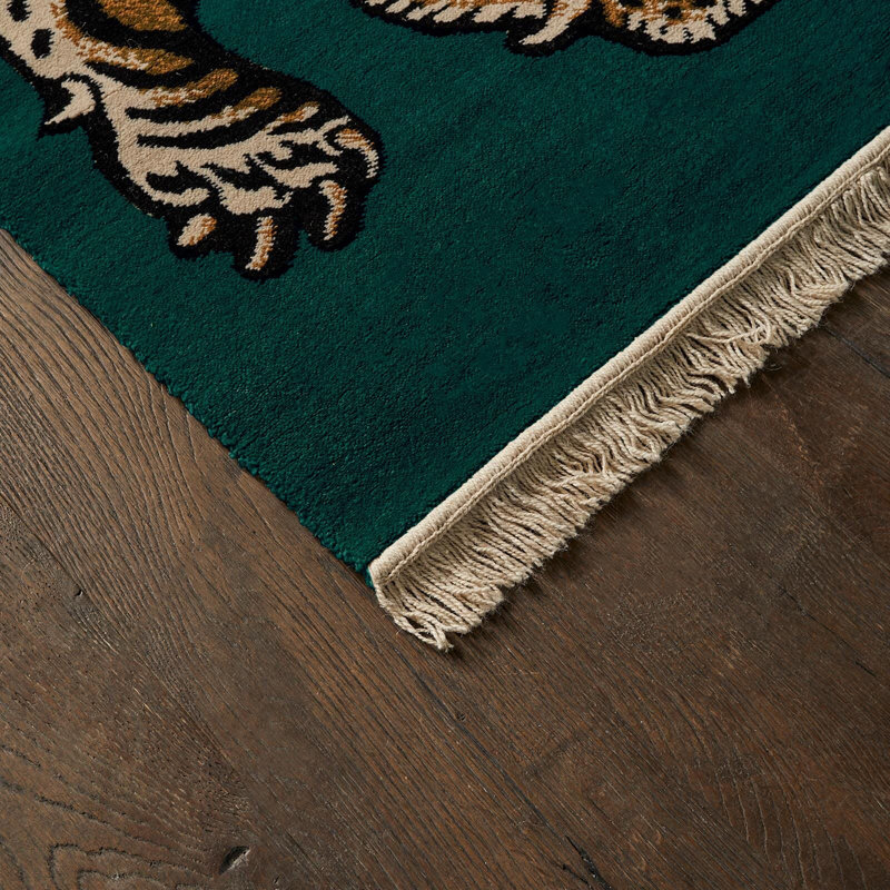 Saber Machine Woven Wool Area Rug in Petrol/Khaki