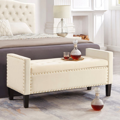 Upholstered Tufted Button Storage Bench with nails trim,Entryway Living Room Soft Padded Seat with Armrest,Bed Bench