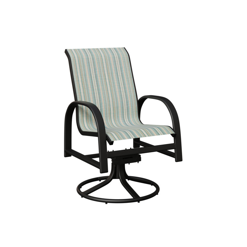 Chaise berçante pivotante en aluminium noir mat Berlin Garden avec tissu Windsor, Spa à rayures Windsor, Noir mat