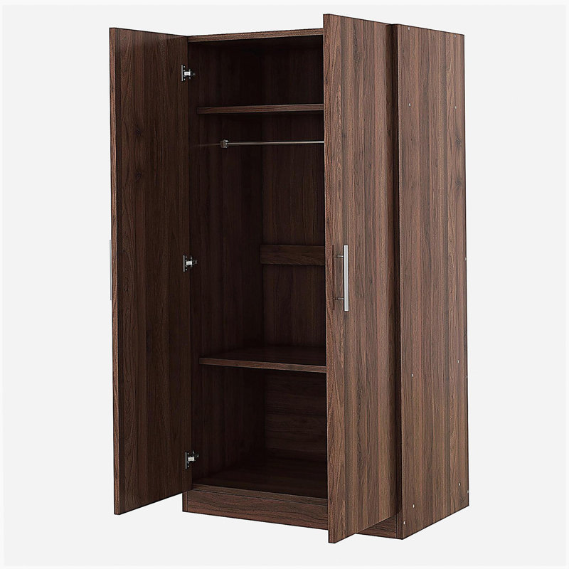 Armoire-penderie 2 portes en bois avec 3 tablettes de rangement, brun
