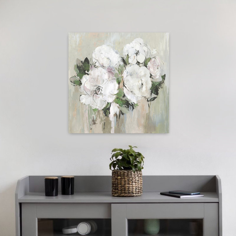 «Eternity In An Hour», art floral délicat et élégant avec pivoines, H 18 po x l 18 po