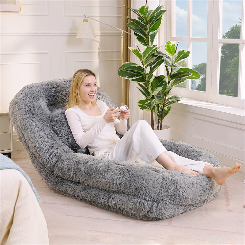 Pour canapé-lit ajustable à 5 positions en fausse fourrure gris classique