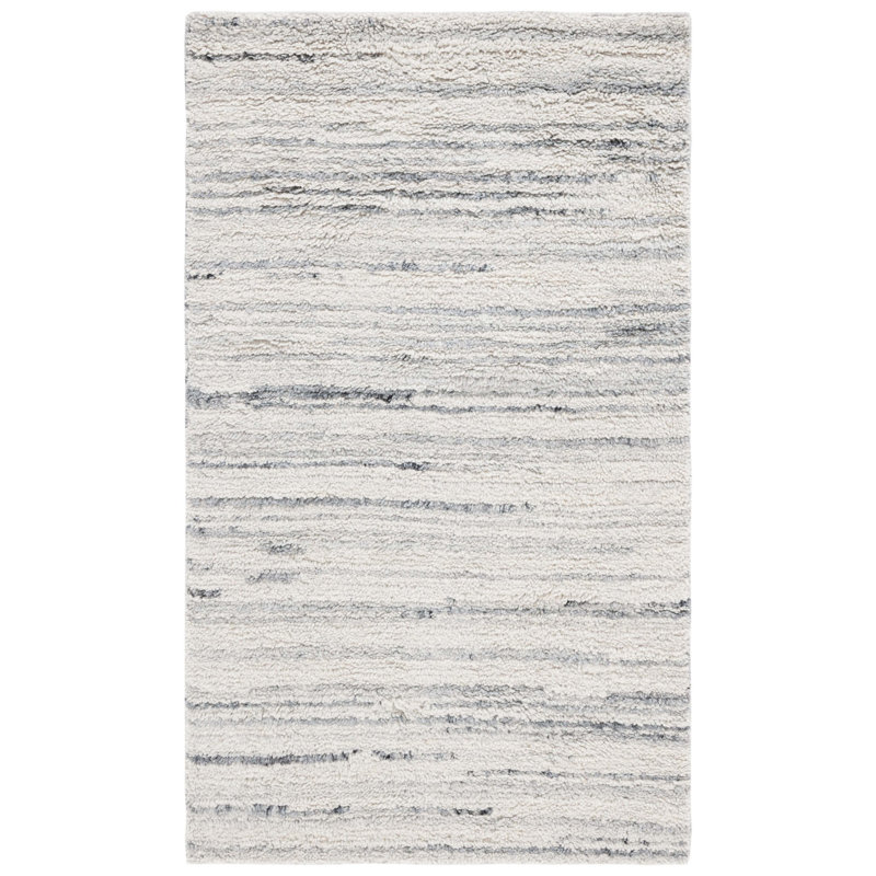 Tapis gris / ivoire en laine tissé à la main Pecktonville, Rectangle 3 pi x 5 pi