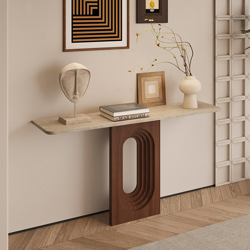 Image couleur pierre et console rectangulaire en bois massif, H 29,53 po x L 31,5 po x l 9,84 po
