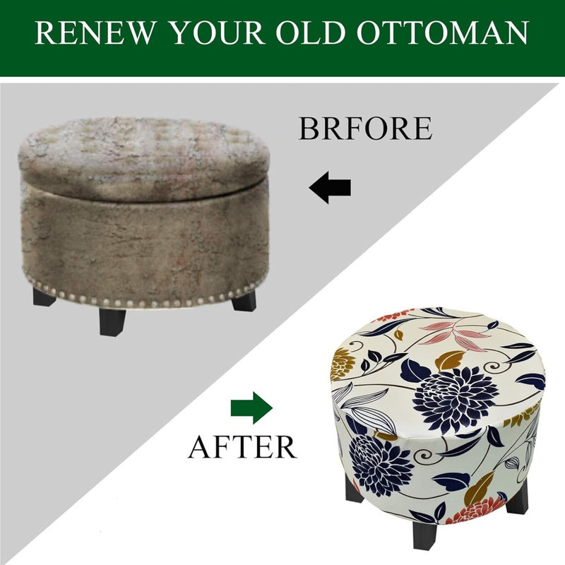 Waterproof Round Ottoman Covers Slipcover Stretch Footstool Protector Covers Soft Footrest Ottoman Seating Ottoman Throw Cover With Elastic Bottom For Living Room Indoor Outdoor