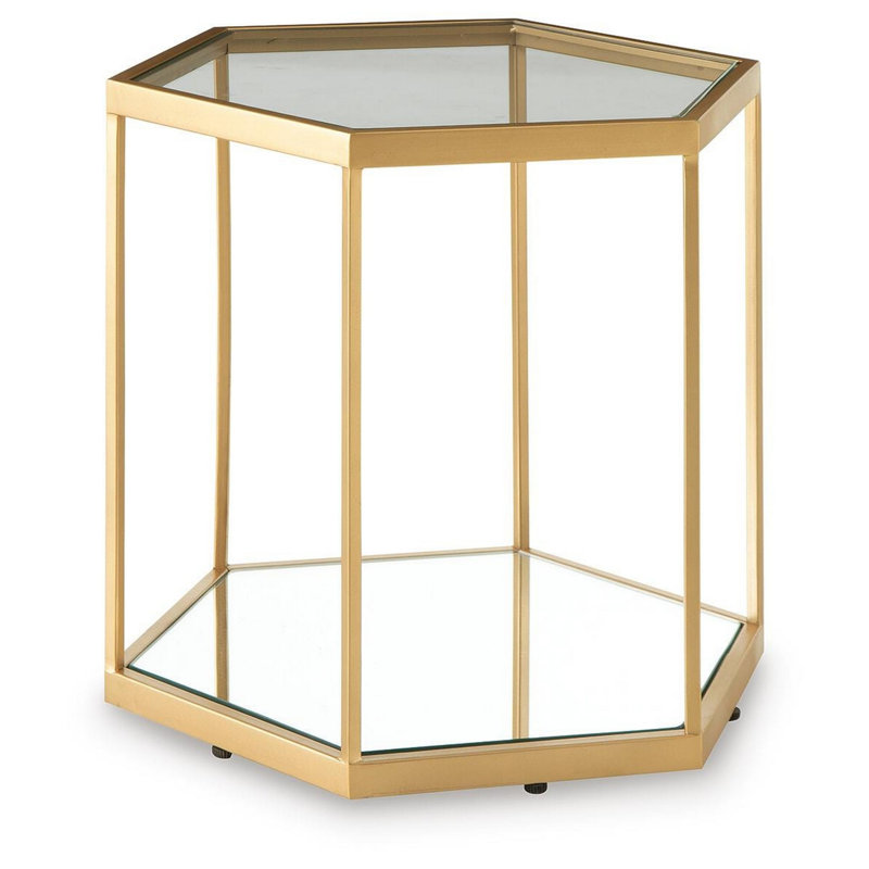Table d'appoint très grande avec plateau en verre et cadre en métal doré 18 po Trèsl