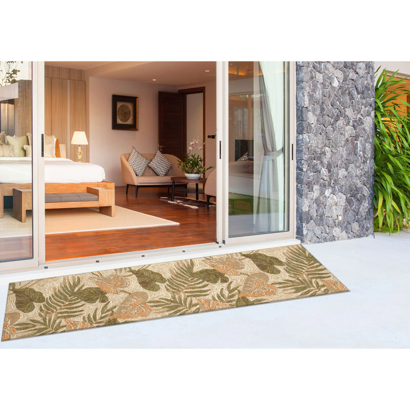 Demirhan Floral Handmade Tufted Tan Indoor / Outdoor Area Rug, Runner 2' x 8'