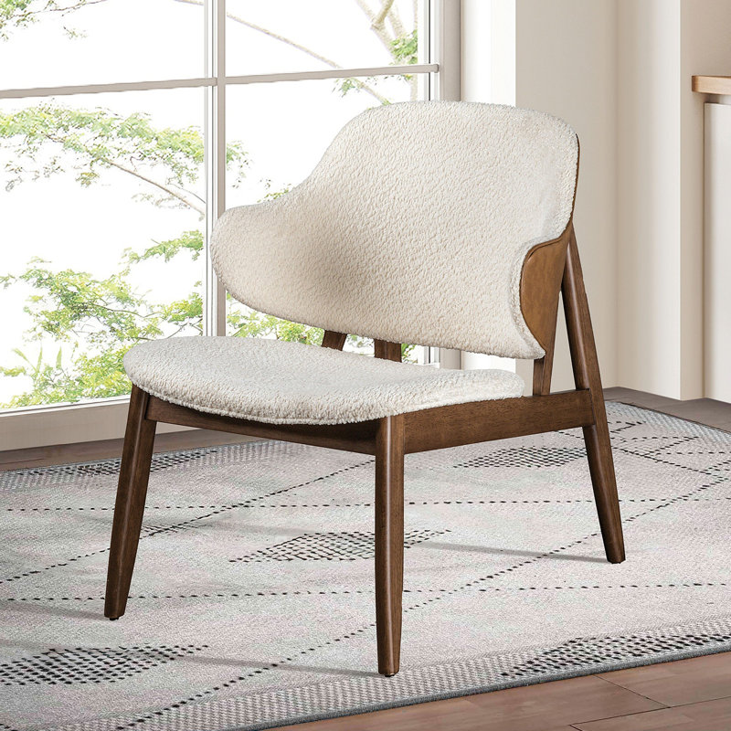 Chaise d'appoint moderne Mid-Century avec dossier à oreilles noyer / beige