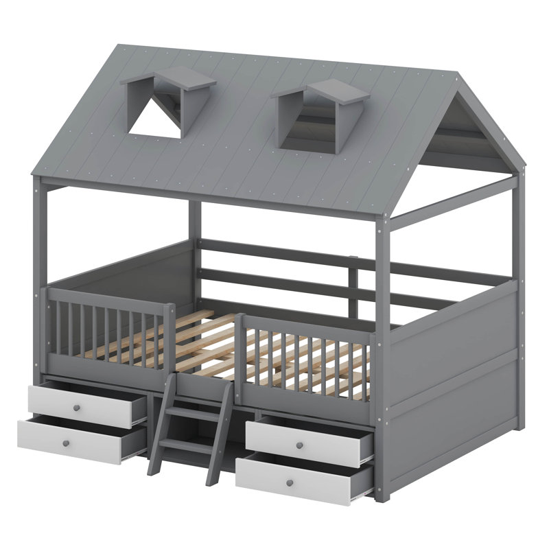 Lit avec rangement Queshon, Double, gris