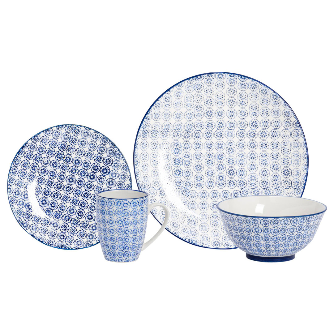 Nicola Spring - 24 Piece Hand-Printed Dinner Set - Navy
