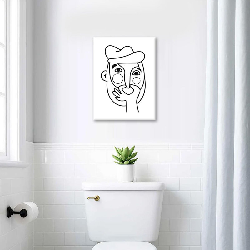 2 pièces encadrées en noir et blanc, art mural sur toile de salle de bain noir et blanc, affiches abstraites modernes, décorations murales, images en noir et blanc pour murs de toilette invités 16 x 24 pouces