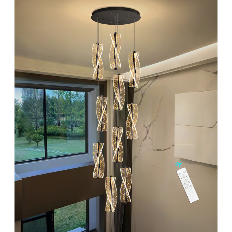 Lustre moderne à DEL à intensité variable pour plafonds hauts - noir, Noir mat