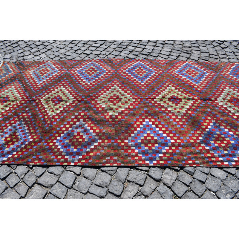 Tapis turc Oushak fabriqué à la main avec motifs rouge vif, inclus brun / rouge