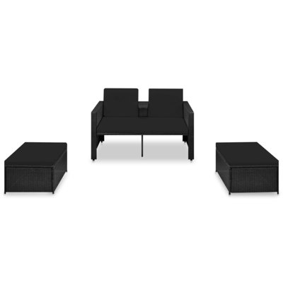 Patio Furniture Set Outdoor 2-Seater Sofa with Footrest Poly Rattan