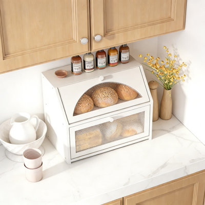 Bamboo Bread Box For Kitchen Counter With Acrylic Diamond Pattern Door, Double-Layer Bread Storage Bin For Large Capacity Organization