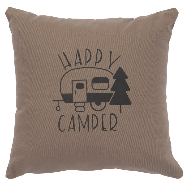 Coussin Wooded River Image - Happy Camper - Coton taupe, Taupe