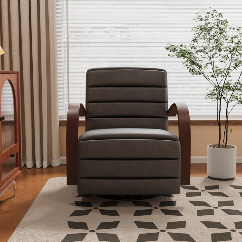 Fauteuil d'appoint pivotant l 30,7 po avec accoudoirs en bois, Gris