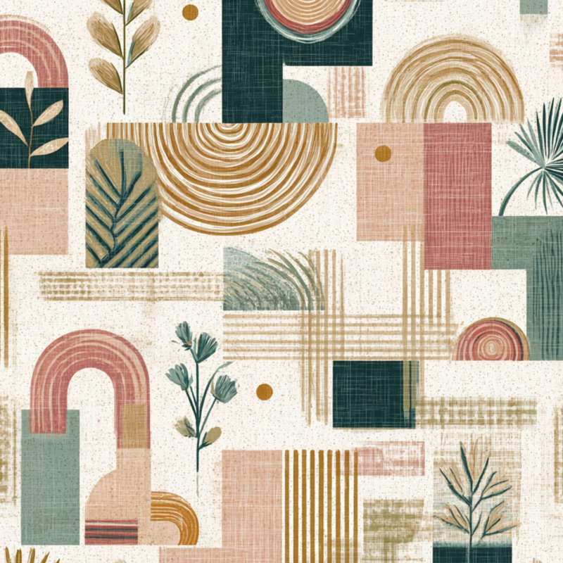 Papier peint auto-adhésif à motif géométrique abstrait Botanical Earth Tones, L 118,08 po x l 24 po
