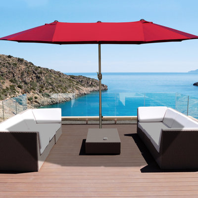 15' Outdoor Double Sided Patio Umbrella - Steel Rectangular Market Umbrella. Blocking Quality, Easy Control, Wine Red For Deck Pool Sun Block,