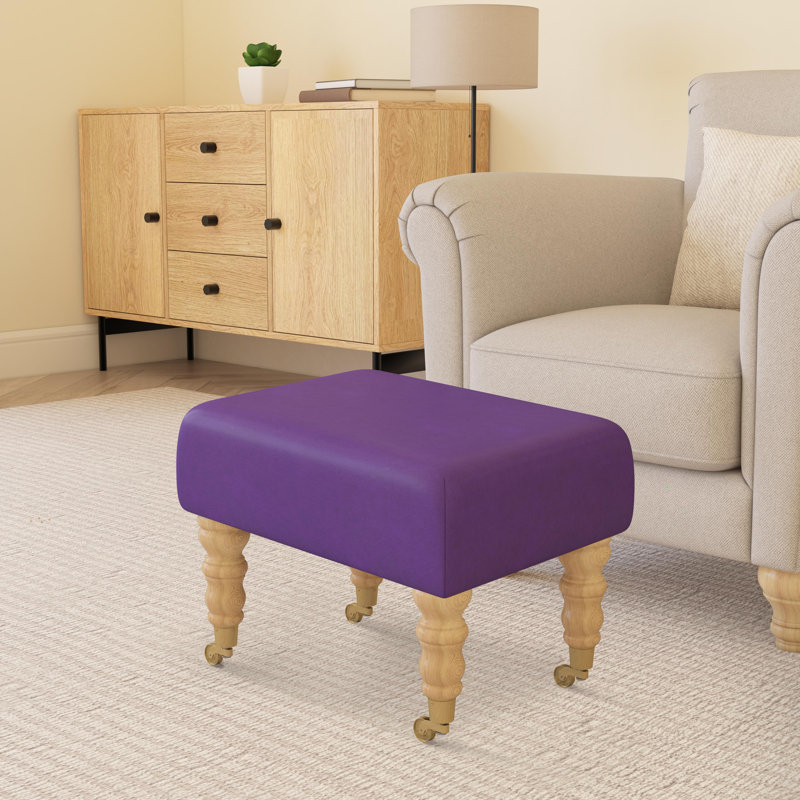 Acierno Natural Wood Caster Leg - Faux Leather, Natural, Blackcurrant Purple