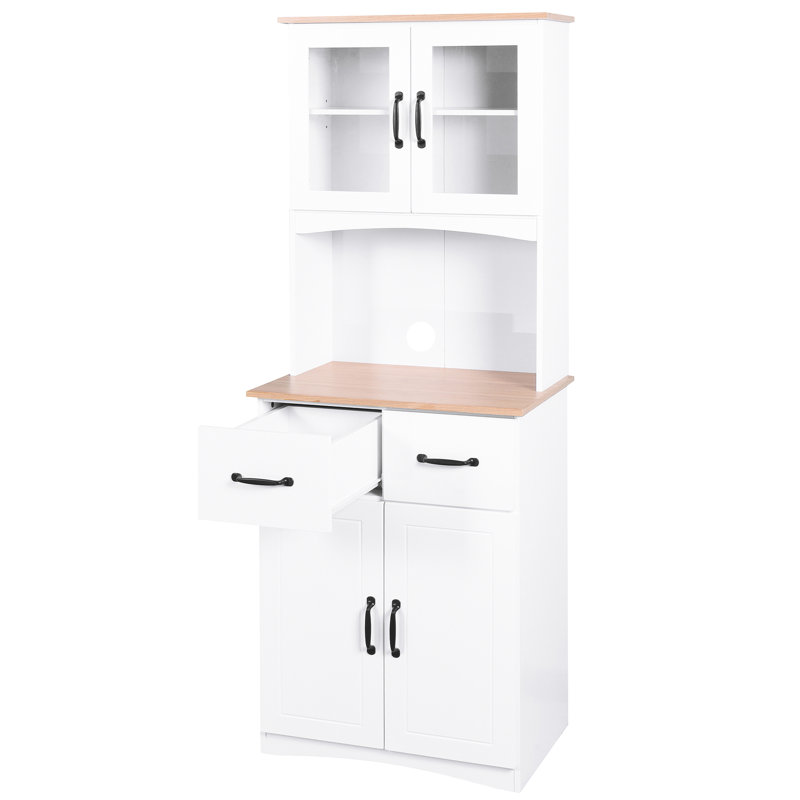 White Cabinet For Kitchen Storage - Adjustable Shelving & 1 Open Center Countertop Customize Your Microwave Solid Construction 2 Lower Door Cabinets