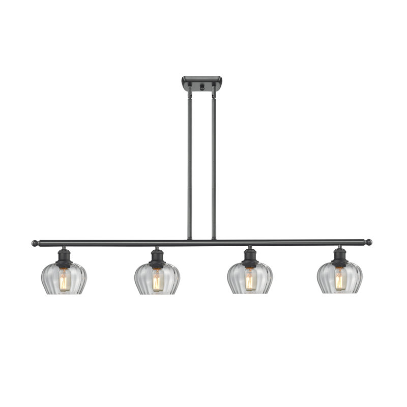 Luminaire suspendu linéaire à 4 lumières pour îlot de cuisine Patrina, Noir mat, Transparent, Ampoule non incluse