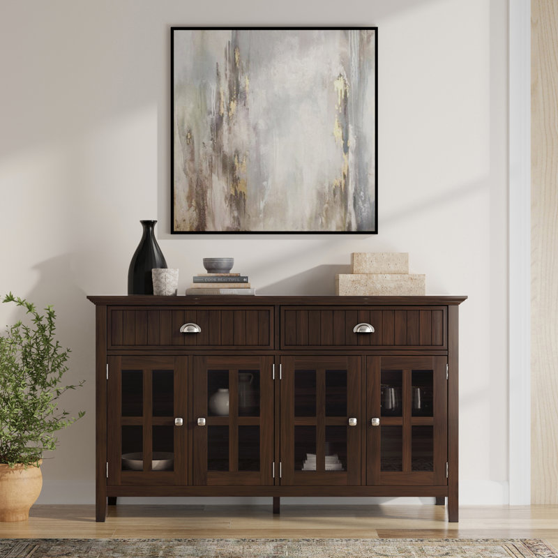 Acadian 60"W Solid Wood Transitional 3-Door Sideboard Buffet with Center Drawers and Adjustable Shelves