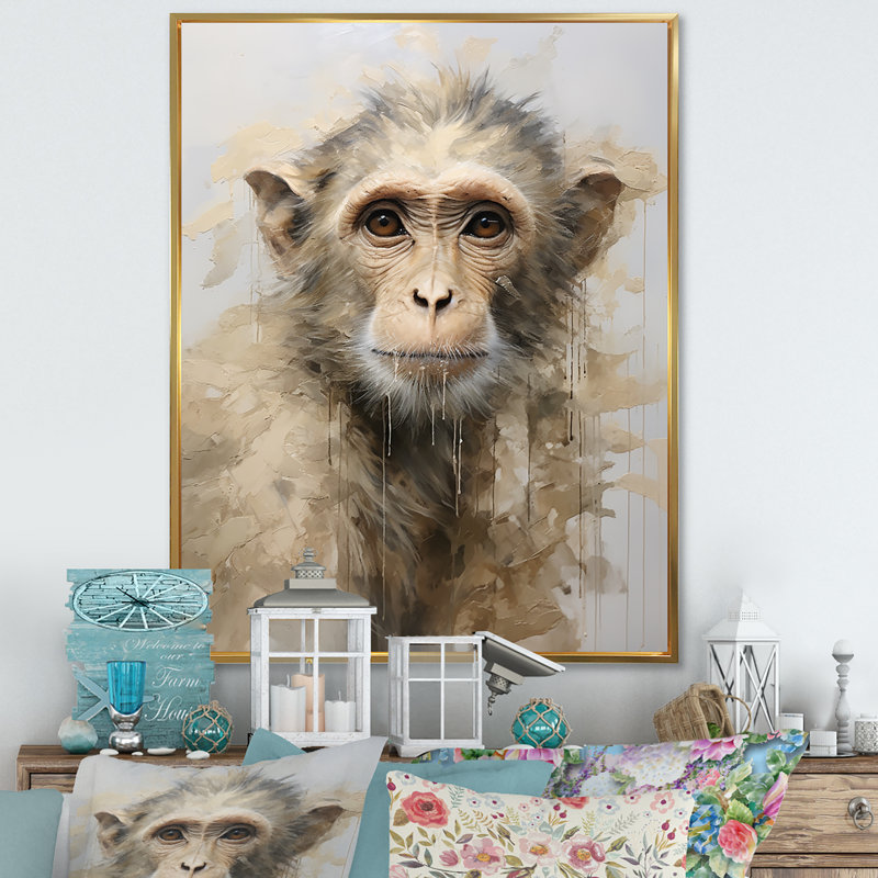 " Minimalism Monkey Silhouette ", Gold Floater Framed, 32" H x 24" W x 1" D