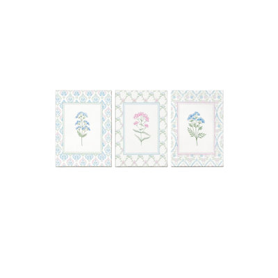 Art mural sur toile bleu pastel et fleurs sauvages, 3 pièces, reproduction sur toile de fleurs de pépinière rose, images botaniques bleues, peinture boho, 24 L x 16 l