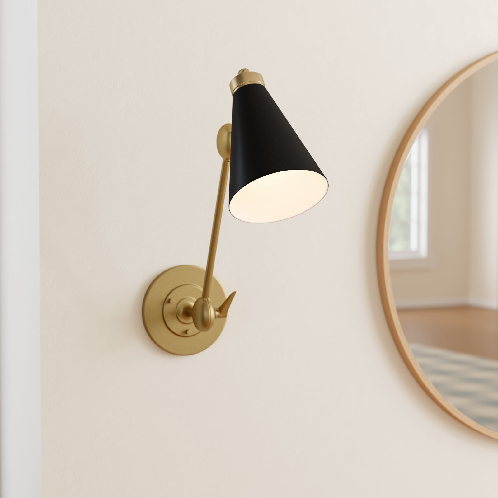 Reece Single Light Dimmable Swing Arm Sconce, Gold, Black
