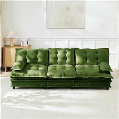 Canapé de 107 pouces à 3 places Cloud, canapé modulaire modulaire à assise profonde, coussins confortables décorés de treillis et tissu chenille respirant en vert