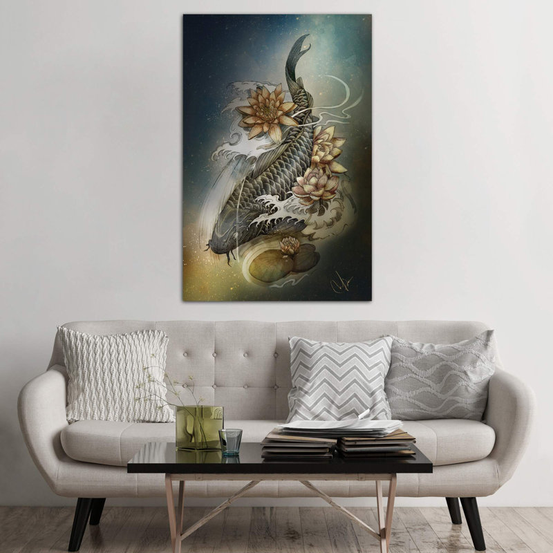 Koi And Lotus by Marine Loup - Wrapped Canvas Giclee Art Print, 152.5 cm H x 101.5 cm W