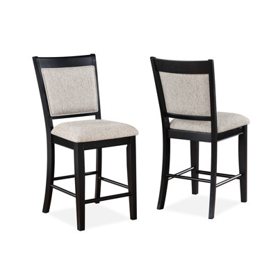 Chaises à hauteur de comptoir 2 pièces - Siège et dossier rembourrés gris, base noire, repose-pieds, meubles en bois massif de 2 po avec détails, pour la beauté de la salle à manger