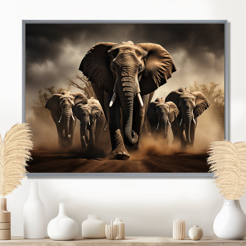Éléphant harmonie en monochrome III - Éléphant, reproduction sur toile encadrée, H 12 po x l 20 po x P 1 po