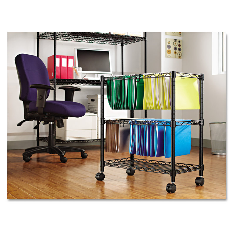 Black Two-Tier Rolling File Cart with Adjustable Shelf