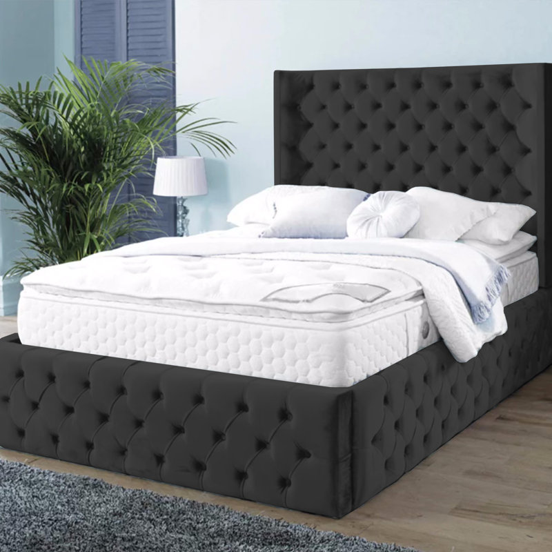 Buckingham Chesterfield Velvet Upholstered Bed Frame - Deep Button, Sprung Slats, Kingsize (5'), Black