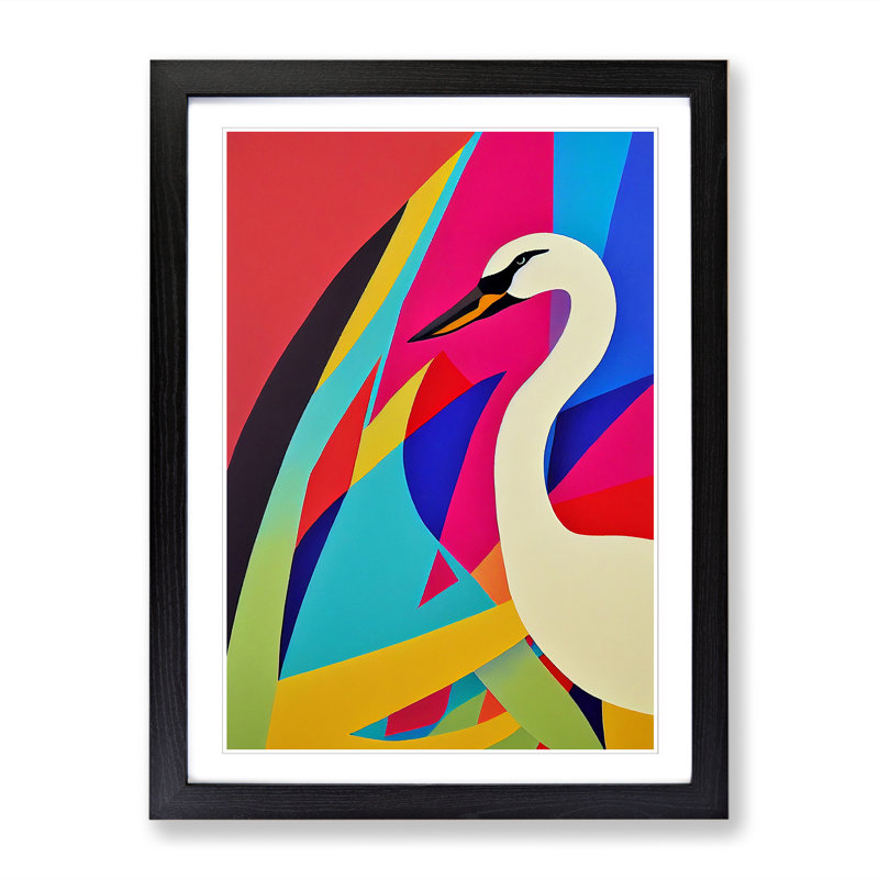 Swan Pop Art - Single Picture Frame Print, 34cm H x 25cm W x 2cm D, Oak