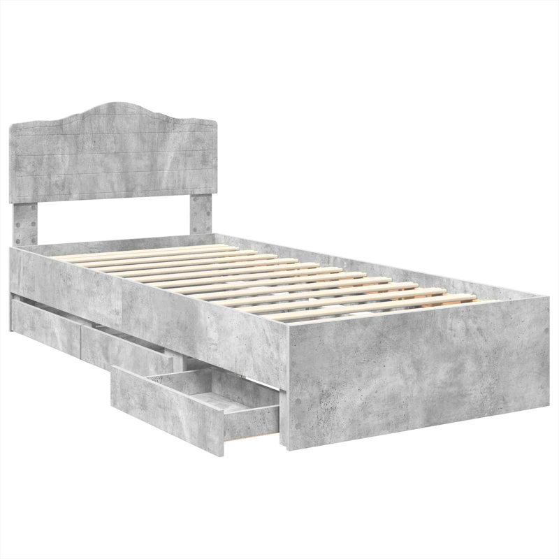 Bed Frame, European Single (90 x 200 cm), Concrete Grey