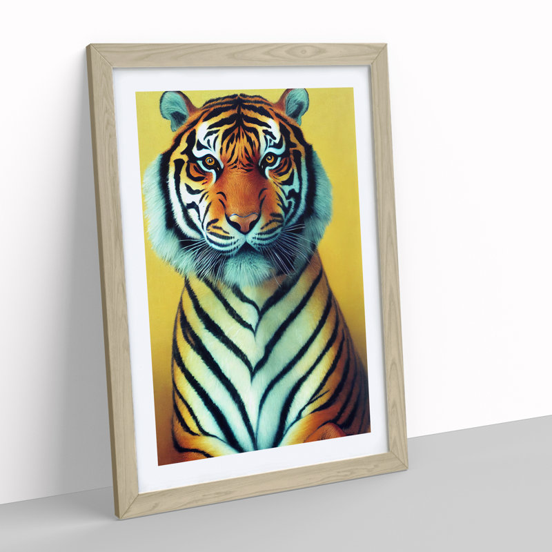 Portrait Of A Tiger No.2 - Print, 64cm H x 46 cm W, White, Oak Framed