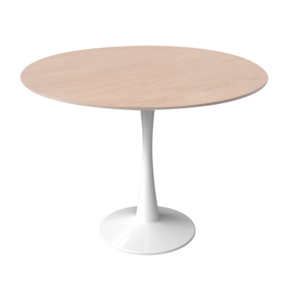 Haddix 35" Round Dining Table with MDF Top and White Steel Pedestal Base - Seats 6-7 Person for Kitchen and Dining Room