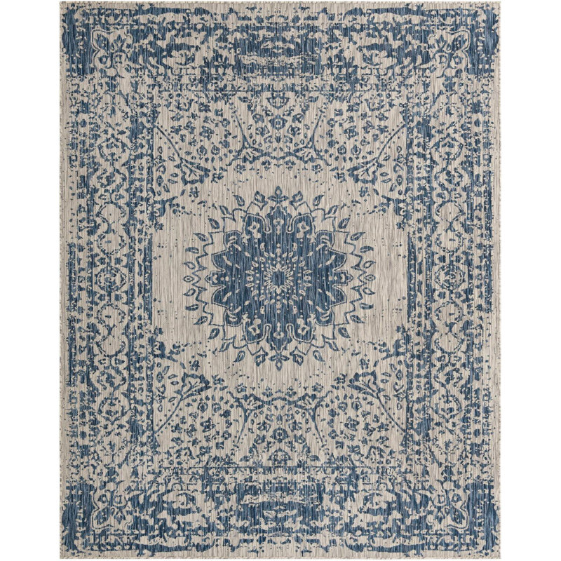 Tapis bleu Contemporary Hitchens, Rectangle 7 pi 10 po x 10 pi