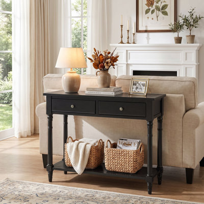 Console de style moderne Mid-Century avec 2 tiroirs et tablette LUMera, table d'entrée étroite de 35,4 po, canapé en bois massif pour le salon, le couloir et le vestibule 