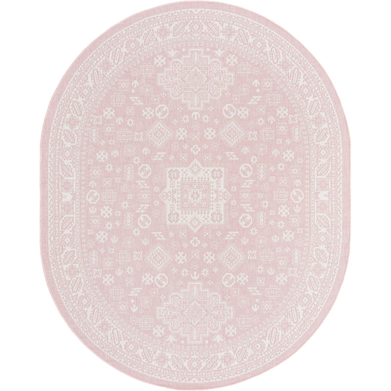 Outdoor Chand Area Rug Pink Color, Oval 7'10" x 10'