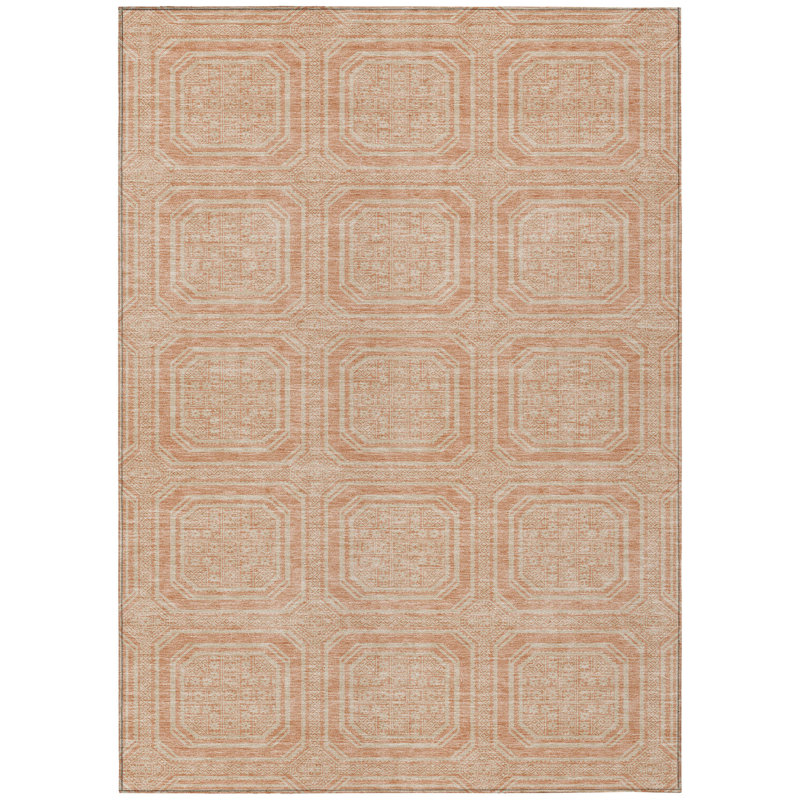 Tapis extérieur lavable géométrique 8 pi x 10 pi pêche et beige